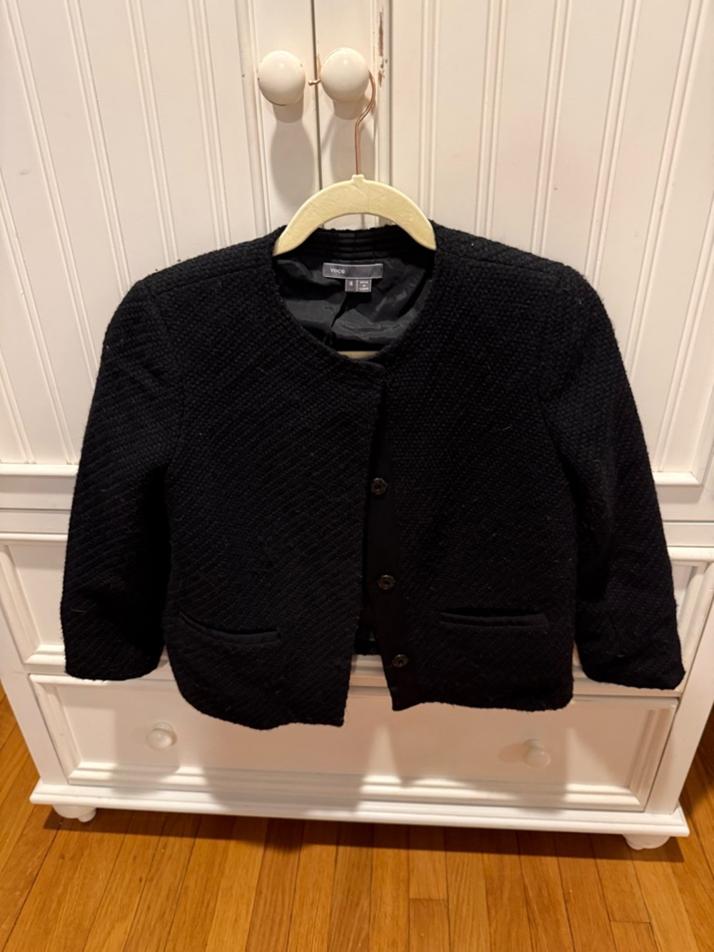 Vince Black Textured Knit Cropped Blazer
